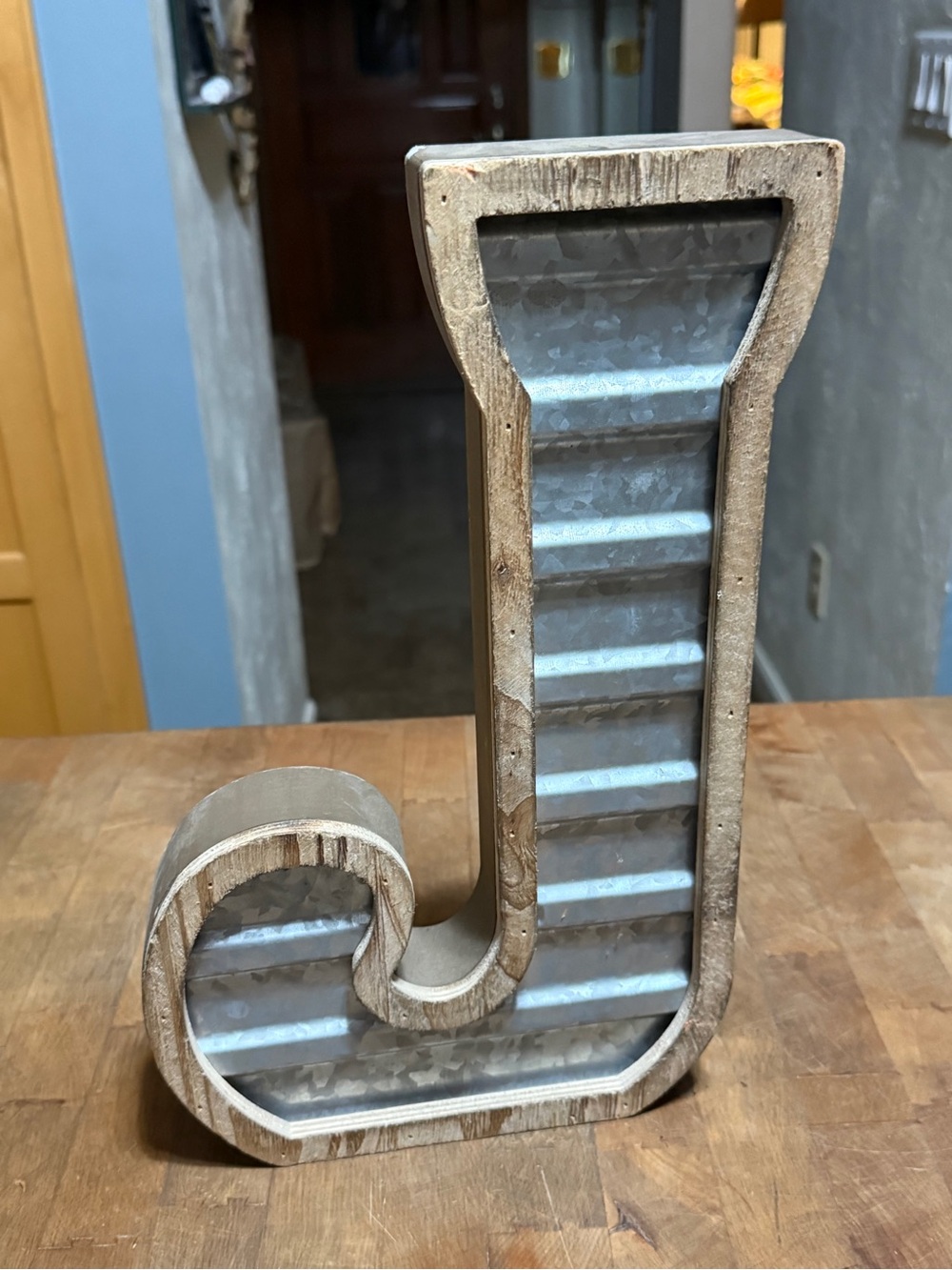 Hobby Lobby Rustic Wood & Galvanized Metal Letter J Gray and Natural Wood